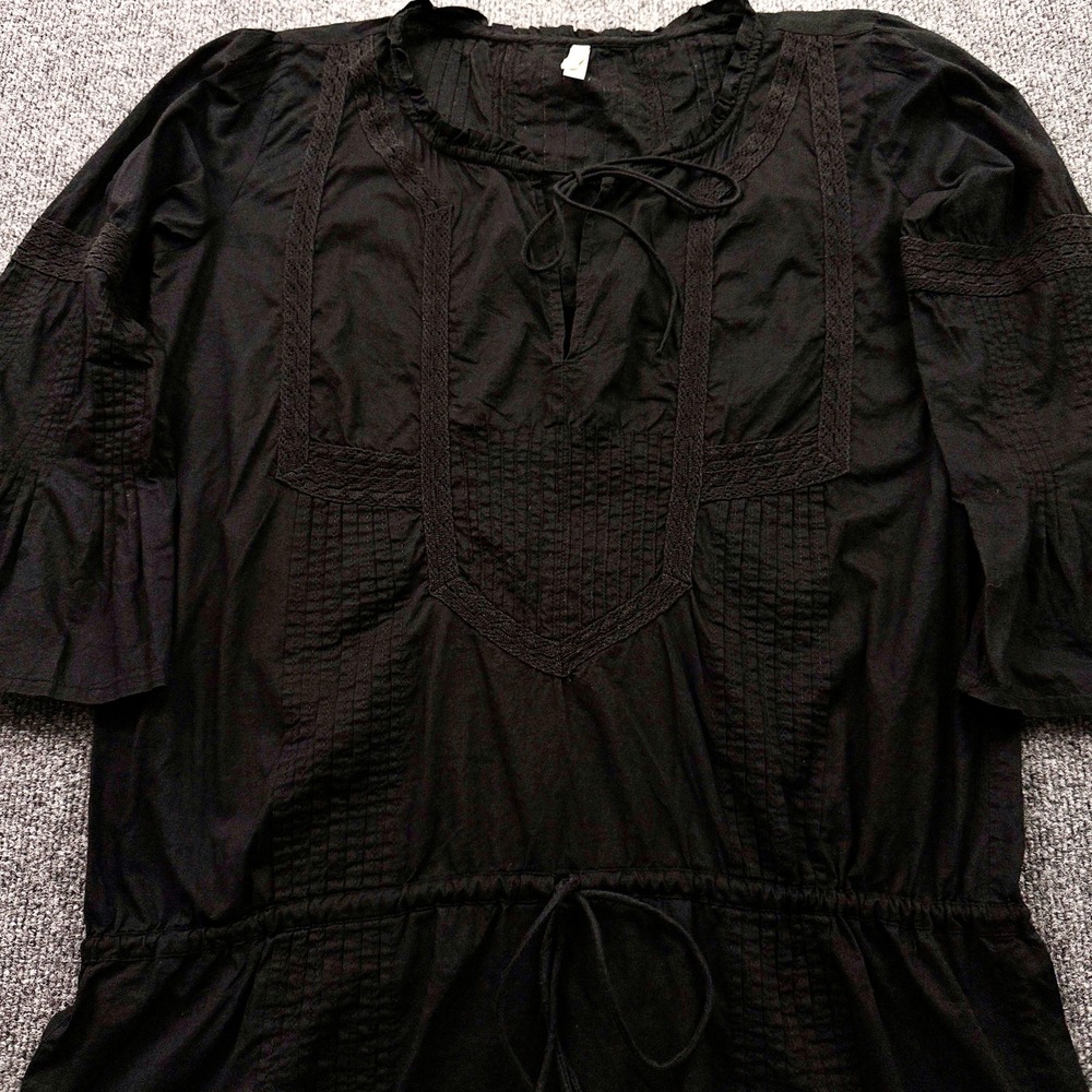 ViX Paula Hermanny Peasant Cover Up Sz M Black Lace Pintuck Bell Sleeve Tunic - Picture 3 of 16